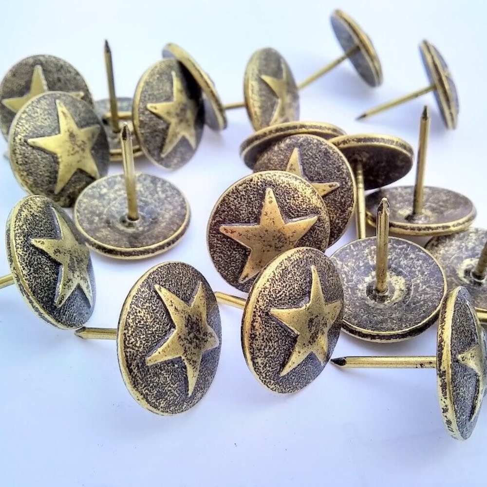 Antique Brass Western Style Star LARGE 3/4 INCH Head Nail/Upholstery Tacks New